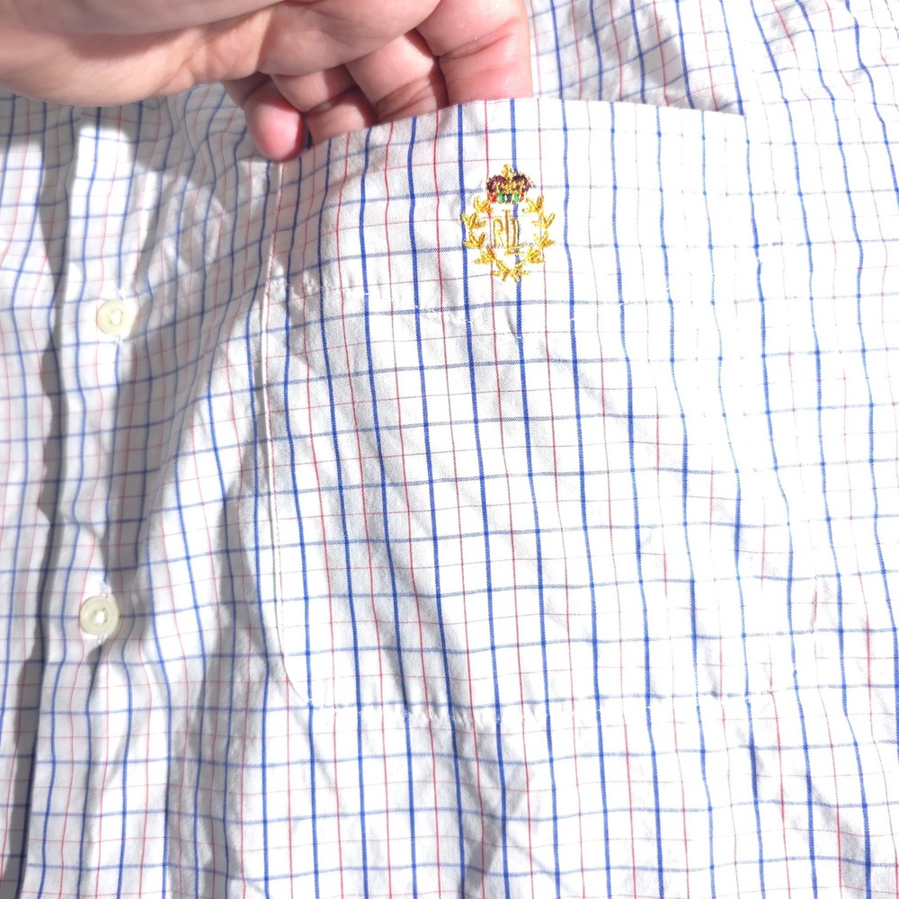 Lauren Ralph Lauren Mens L Button Down Short Sleeve Plaid Shirt Casual Designer - Picture 6 of 11